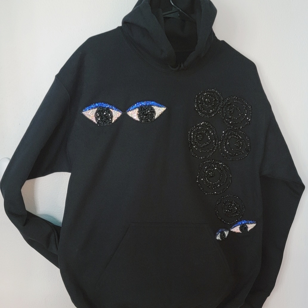 Stylish Black Hoodie with Evileye Embellishments